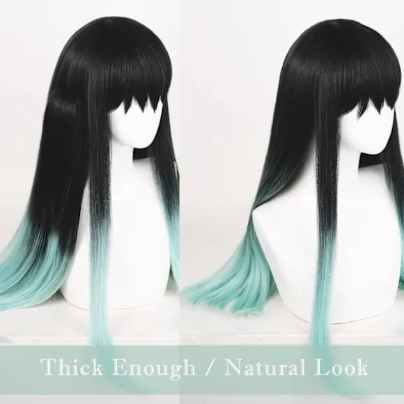 Cosplay Paryk til DS, Langt Glat Sort Grøn Paryk Gradient Dobbelt Hestehale Anime Hår Fletninger Parykker med Hætte til Halloween Kostume Black Green | Fyndiq