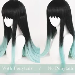 Cosplay Paryk til DS, Langt Glat Sort Grøn Paryk Gradient Dobbelt Hestehale Anime Hår Fletninger Parykker med Hætte til Halloween Kostume Black Green | Fyndiq