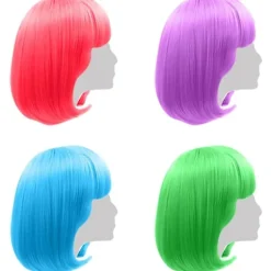 Cosplay parykker farvede parykker til kvinder 4 stykker Bob paryk blå grøn lilla og pink