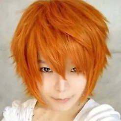 Cosplay-paryk, kort lige drenge-stil, tegneserie-anime-fest, til mænd og kvinder (orange), CJY