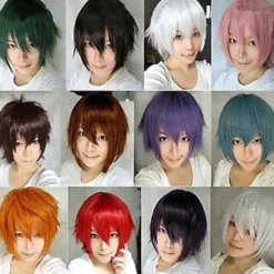 Cosplay-paryk, kort lige drenge-stil, tegneserie-anime-fest, til mænd og kvinder (orange), CJY