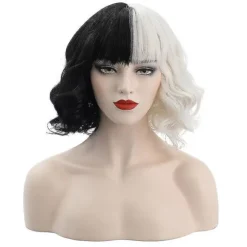 Cruella De Vil Paryk Dame Cosplay Krøllet Hår Kort Bølget Paryk