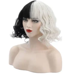 Cruella De Vil Paryk Dame Cosplay Krøllet Hår Kort Bølget Paryk