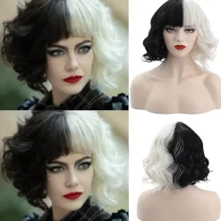 Cruella De Vil Tegneserie Tema Parykker Cosplay Karnevaler Fest Kort Bølget Krøllet Kunstigt Hår