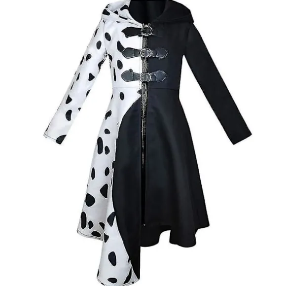Cruella Kostume Sæt Kvinder Kjole + Sorte Handsker Outfit Sæt S