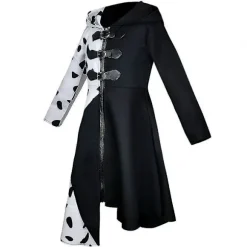 Cruella Kostume Sæt Kvinder Kjole + Sorte Handsker Outfit Sæt S