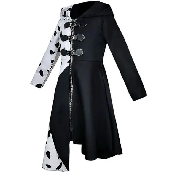 Cruella Kostume Sæt Kvinder Kjole + Sorte Handsker Outfit Sæt S