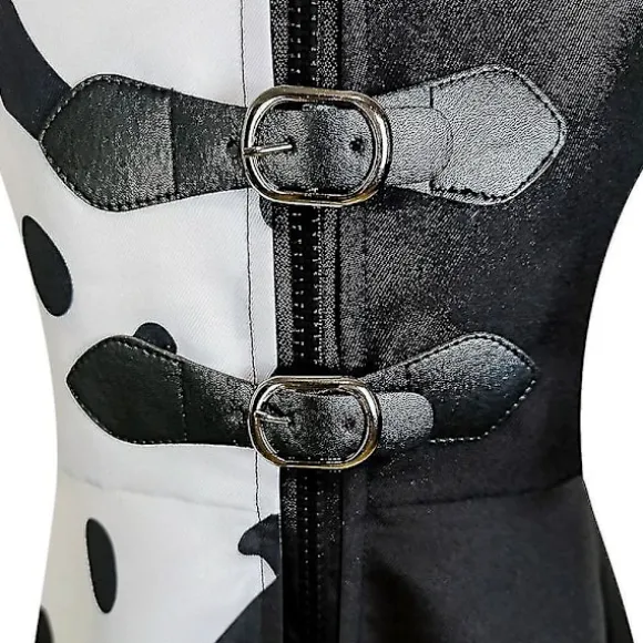 Cruella Kostume Sæt Kvinder Kjole + Sorte Handsker Outfit Sæt S