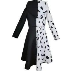 Cruella Kostume Sæt Kvinder Kjole + Sorte Handsker Outfit Sæt S