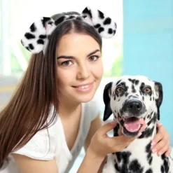 Dalmatiner hundeøre pandebånd - 4-pak hvalpeøre pandebånd fluffy pandebånd voksne børn dalmatiner kostume til makeup vask ansigt_tfrf