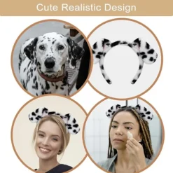 Dalmatiner hundeøre pandebånd - 4-pak hvalpeøre pandebånd fluffy pandebånd voksne børn dalmatiner kostume til makeup vask ansigt_tfrf
