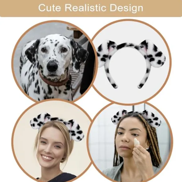 Dalmatiner hundeøre pandebånd - 4-pak hvalpeøre pandebånd fluffy pandebånd voksne børn dalmatiner kostume til makeup vask ansigt-FF-