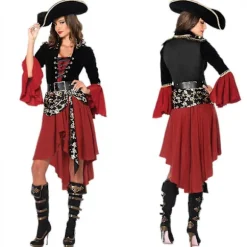 Dame 3-delt Cruel Seas Piratkaptajnkjole Kostume Med Fastgjort Skærf, Bælte, Hat, Sort/vinrød-xinhan 2XL_tfrf 2XL