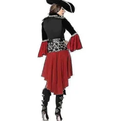 Dame 3-delt Cruel Seas Piratkaptajnkjole Kostume Med Fastgjort Skærf, Bælte, Hat, Sort/vinrød-xinhan 2XL_tfrf 2XL