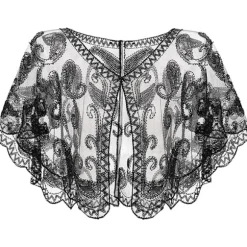 Dame 1920'er Flapper Sjal, Pailletbesatte Perlebesatte Sjaler og Slå-om til Aftenkjoler/Fest/Bryllup/Formal/Harlem nat black