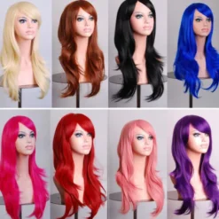 Dame Halloween Cosplay Lang Fuld Paryk Krøllet Bølge Anime Kostume #4 Black