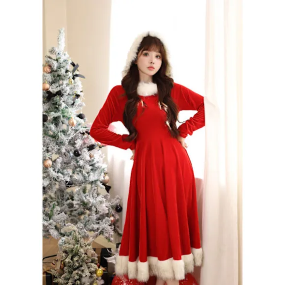 Dame Mrs. Julemandskostume Langærmet Kvinder Cosplay Kjole L