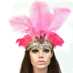 Dame Pailletter Rhinestone Fjer Hårbøjle Show Halloween Dansefest Hovedbeklædning Pink