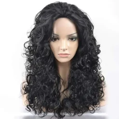 Dame ultra-voluminøs krøllet fleece paryk med sortbrune highlights til karneval og halloween