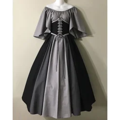 Dame Victorian Kjole Flare Ærme Off Shoulder Middelalder Vintage Kjoler grey L