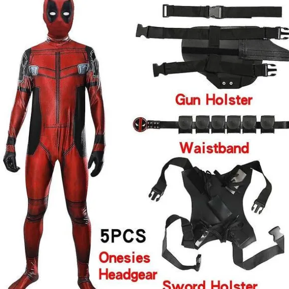 Deadpool Kostume Cosplay Børn Voksen Kostume Anime Superhelt Cosplay Dødsvagt Anime Voksen Service Trikoter Hatte Tilbehør Anime - 5 stk 5 PCS 5 PCS 140 | Fyndiq