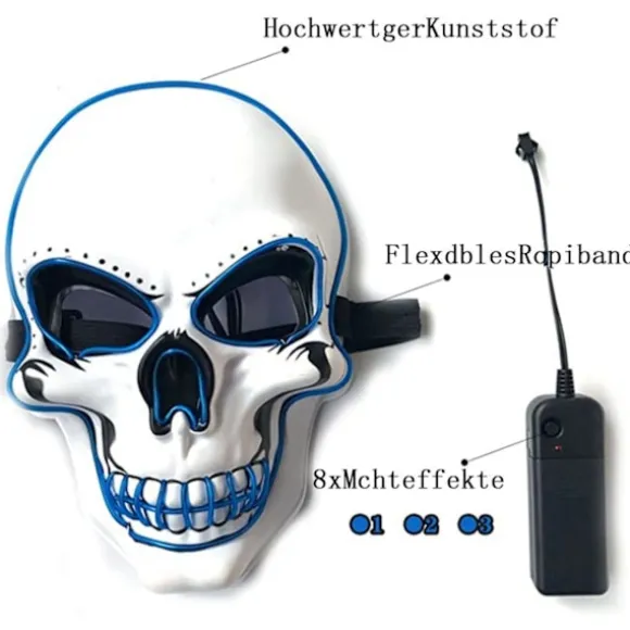 Dekorativ Halloween LED-maske LED-skeletmaske lyser op til Halloween