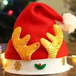2-delt Julehat - Julehat til Voksne og Børn (Gyldent Træ + Julemand)