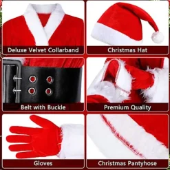 5-delt julemandskostumesæt, juleoutfit til kvinder, inklusive en kjole (med bælte), hat, stribede leggings og handsker (størrelse M).