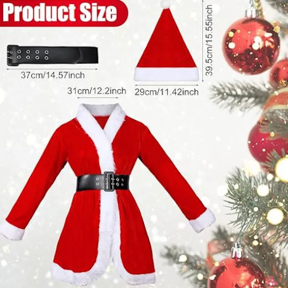5-delt julemandskostumesæt, juleoutfit til kvinder, inklusive en kjole (med bælte), hat, stribede leggings og handsker (størrelse M).