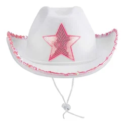 3-delt pailletstjerne cowboyhat, hvid western cowboyhat, femtakket stjernehat, hvide festjeans, med halstørklæde og solbriller