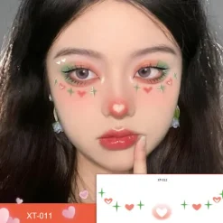 12-delt sæt med ansigtsklistermærker, pudderblush-klistermærker, makeup-klistermærker, hjerte- og stjernedesigns, ansigtsmalingssæt.