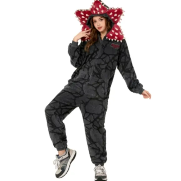 Demogorgon Kostume Onesie - Stranger Things Fleece Pyjamas, Varmt Halloween Jule-nattøj S