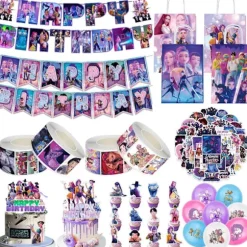 Demon Hunter Birthday Party Supplies Set: Service, banner, kage topper og balloner til børn tattoos-500pcs