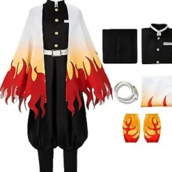 Demon Slayer Deluxe Kostume, Rengoku Kyoujurou Cosplay Kimono Outfit til Mænd, Japansk Anime Rollespil Kostume til Halloweenfest Comic Con (XL)