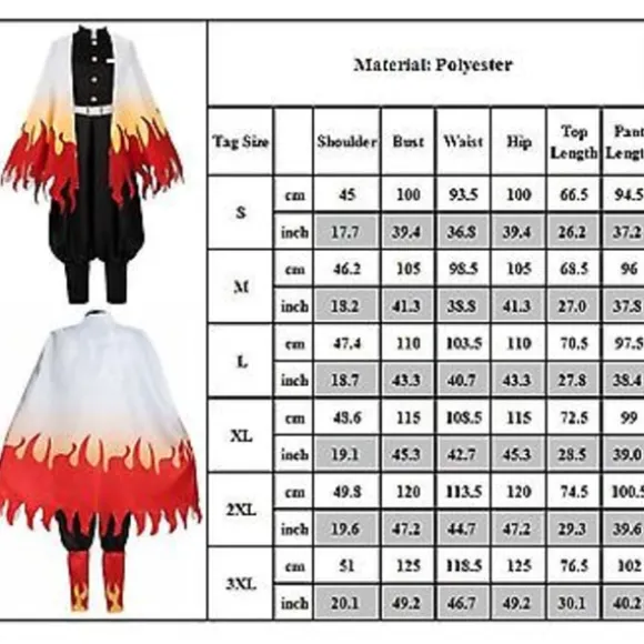 Demon Slayer Deluxe Kostume, Rengoku Kyoujurou Cosplay Kimono Outfit til Mænd, Japansk Anime Rollespil Kostume til Halloweenfest Comic Con (XL)