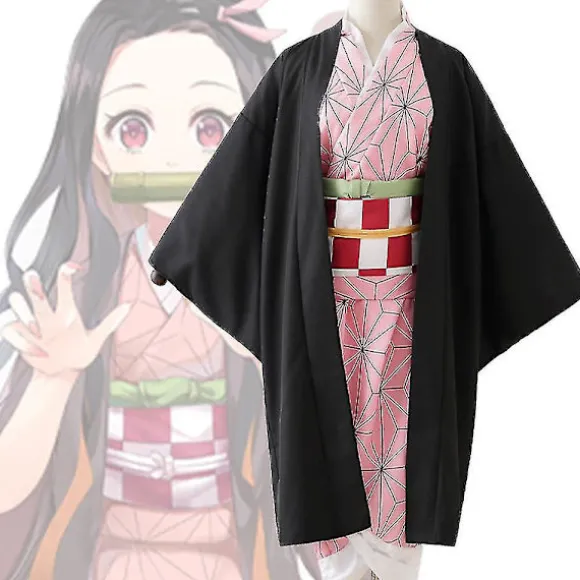 Demon Slayer Kamado Nezuko Kostume Outfit Sæt Med Bambusrekvisitter 2XL