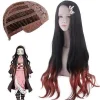 Demon Slayer Kamado Nezuko Cosplay Syntetisk Paryk Bølget Hår Fuld Parykker