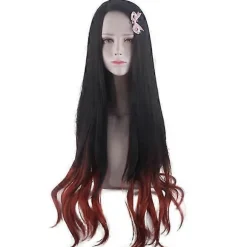 Demon Slayer Kamado Nezuko Cosplay Syntetisk Paryk Bølget Hår Fuld Parykker