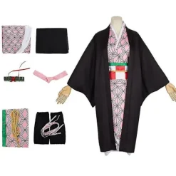 Demon Slayer Kamado Nezuko Kostume Outfit Sæt Med Bambusrekvisitter M