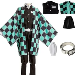 Demon Slayer Kamado Tanjirou Kimono Outfit Anime Fancy Up Kostume Rollespil Dragt L