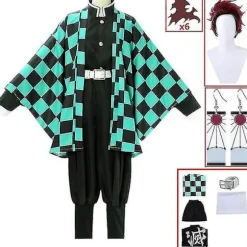 Demon Slayer Kimetsu No Yaiba Tanjirou Kamado Cosplay Kostume Kimono Jule Anime Uniform Sæt til voksne og børn 8-delt sæt 8 piece set-FM- 8 piece set XL | Fyndiq