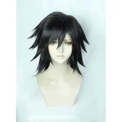 Demon Slayer Kimetsu no Yaiba Tomioka Giyuu Cosplay Paryk Sort Clip Hestehale Varmebestandigt Syntetisk Hår Anime Parykker + Parykhætte One Size