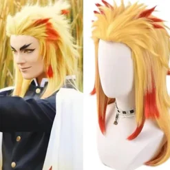 Demon Slayer Rengoku Kyoujurou Cosplay Kostume til Festudklædning Halloween Party Anime Sæt Gave Kun Only Wig One Size - Wig