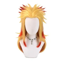 Demon Slayer Rengoku Kyoujurou Cosplay Kostume til Festudklædning Halloween Party Anime Sæt Gave Kun Only Wig One Size - Wig