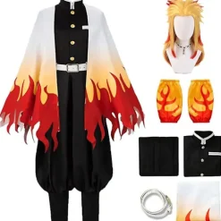 Demon Slayer Rengoku Kyoujurou Cosplay Party Kostume Outfits Halloween Party Anime og Gave - Perfekt Outfits with Wig S