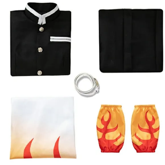 Demon Slayer Rengoku Kyoujurou Cosplay Party Kostume Outfits Halloween Party Anime og Gave - Perfekt Outfits with Wig S