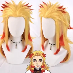Demon Slayer Rengoku Kyoujurou Cosplay Party Kostume Outfits Halloween Party Anime og Gave - Perfekt Outfits with Wig S