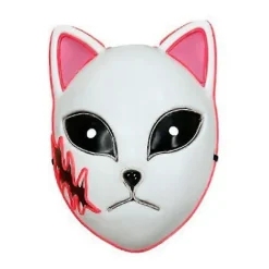 Demon Slayer Sabito Makomo Tanjiro LED Maske Cosplay Festrekvisitter Rævemaske til Maskeradefest Pink