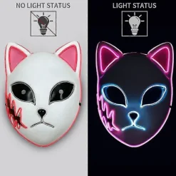 Demon Slayer Sabito Makomo Tanjiro LED Maske Cosplay Festrekvisitter Rævemaske til Maskeradefest Pink