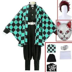 Demon Slayer Tanjirou Kamado Cosplay Kostume Kimono Sæt - 7-delt Anime Outfit til Voksne & Børn 7-delt sæt 7 piece set XXL